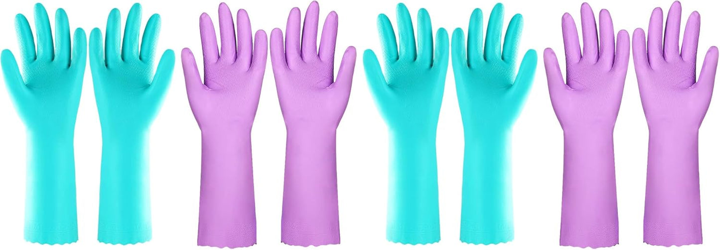 Elgood Reusable Long Sleeve Dishwashing Cleaning Gloves with Latex Free,Cotton Lining,Kitchen Gloves 2 Pairs,Purple+Blue M
