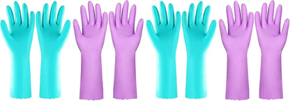 Elgood Reusable Long Sleeve Dishwashing Cleaning Gloves with Latex Free,Cotton Lining,Kitchen Gloves 2 Pairs,Purple+Blue M