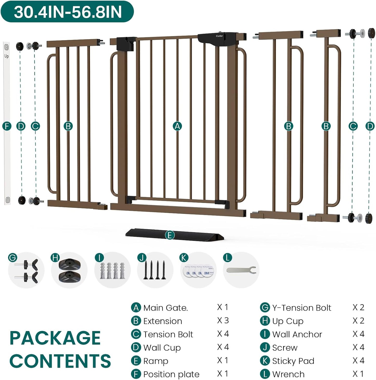 Cumbor 30-46" Baby Gate for Stairs, Mom's Choice Awards Winner-Auto Close Dog Gate for The House, Gifts for Mom, Easy Install Pressure Mounted Pet Gates for Doorways, Black
