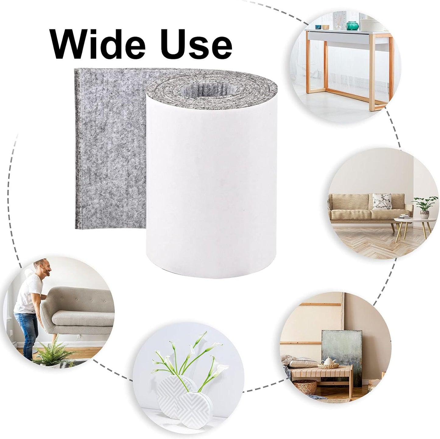 Felt Furniture Pads, 3 Rolls Furniture Felt Pads Hardwood Floor Wall Protectors Non Slip Self Adhesive Cuttable Black Strip Tape Floor Protectors for Table Chair Bed Sofa Legs