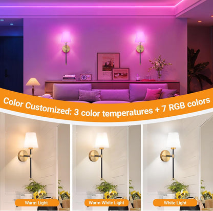 Nekhung Battery Operated Wall Sconces Set of Two, Wireless Battery Wall Light with 10000mAh RGB Dimmable Magnetic Bulb and Remote, Rechargeable Sconce Wall Decor for Bedroom Living Room Hallway