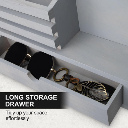 Key Holder Wall Mount, Mail Holder with Storage Drawer and 5 Key Hooks for Coat, Dog Leash, Home Decor Rack, House Accessories, Entry Way Organizer