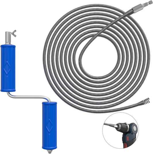 Drain Snake, Drain Auger with Drill Attachment, 32.8 Feet By 6MM Plumbing Snake Auto Feed Flexible Hair Drain Clog Remover for Kitchen, Bathrom and Shower Sink