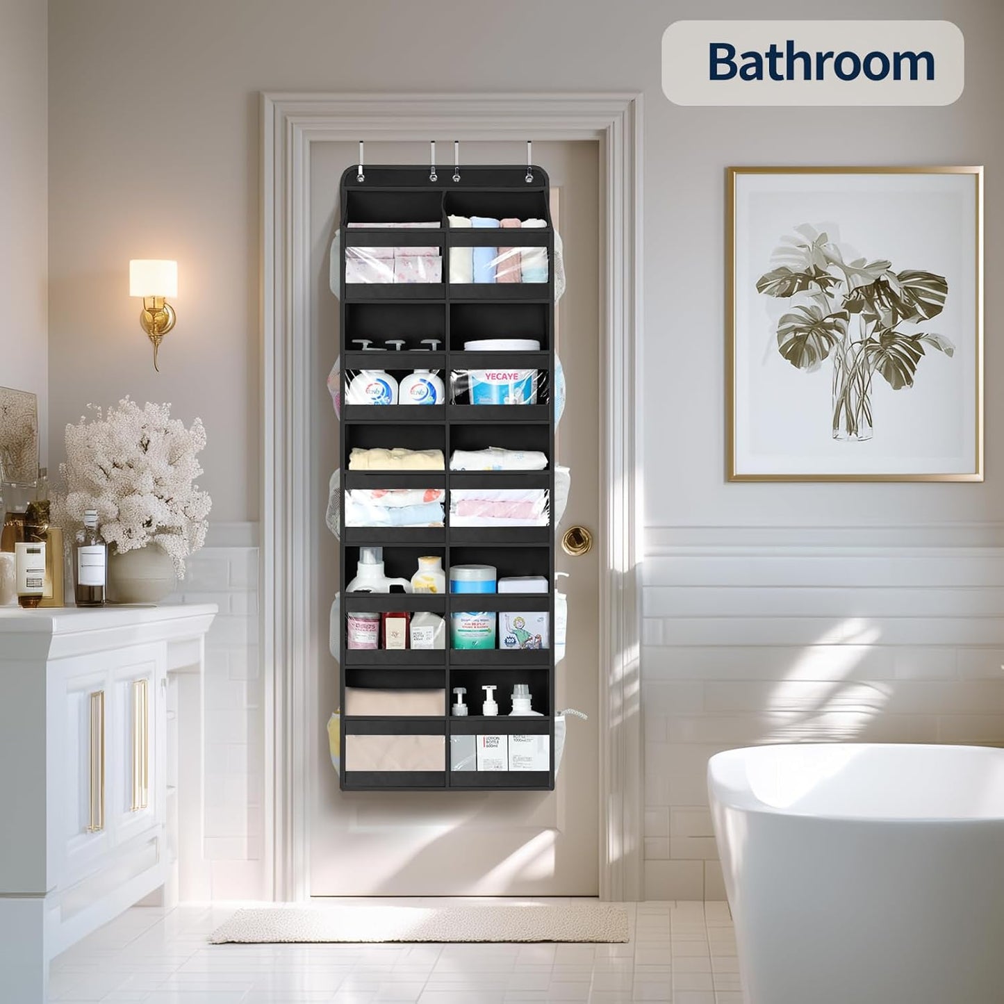 Yecaye 5-Tier Over The Door Organizer Dual-Column, 80lbs Load Over The Door Storage of 10 Compartments, Heavy Duty Door Organizer Hanging for Bedroom Closet Dorm Bathroom Pantry, Grey 1 Pack