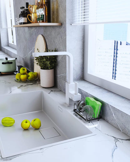 Consumest Sponge Holder for Kitchen Sink - Movable Sink Caddy for Countertop Organizer, 304 Stainless Steel Sponge Holder with Detachable Drip Tray for Kitchen Accessories-Silver