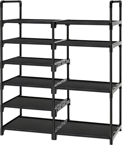 6-Tier Shoe Rack Large Capacity,Durable Shoe Organizer Storage for 20-26 Pairs of Shoes and Boots,Heavy Duty Free Standing Shoe Stand for Closet,Entryway and Garage (Black)