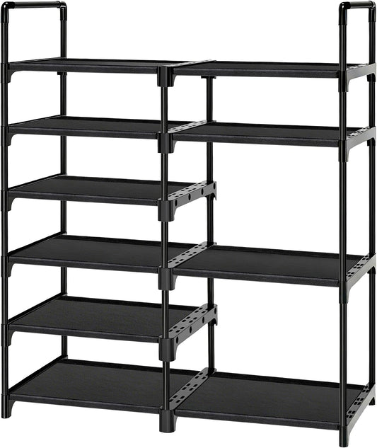 6-Tier Shoe Rack Large Capacity,Durable Shoe Organizer Storage for 20-26 Pairs of Shoes and Boots,Heavy Duty Free Standing Shoe Stand for Closet,Entryway and Garage (Black)