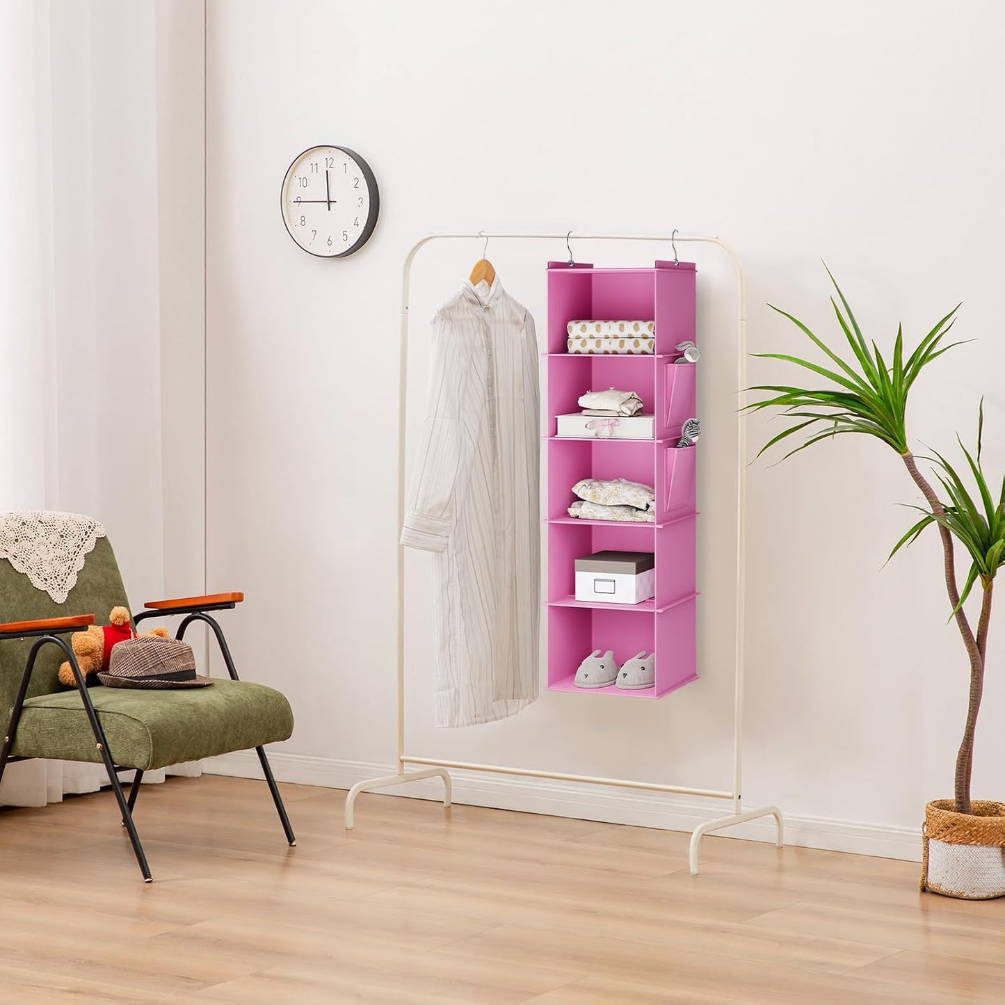 YOUDENOVA Hanging Closet Organizer, 4-Shelf Closet Hanging Storage Shelves, Grey