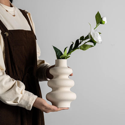 Steviieden Ceramic Vases Set 2, Modern Home Decor,Off White Round Vases,Modern Dried Flower Vases, Boho Home Decor for Centerpieces Wedding Dinner Table Party Living Room Office Bedroom