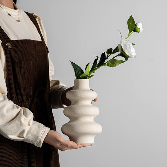 Steviieden Ceramic Vases Set 2, Modern Home Decor,Off White Round Vases,Modern Dried Flower Vases, Boho Home Decor for Centerpieces Wedding Dinner Table Party Living Room Office Bedroom