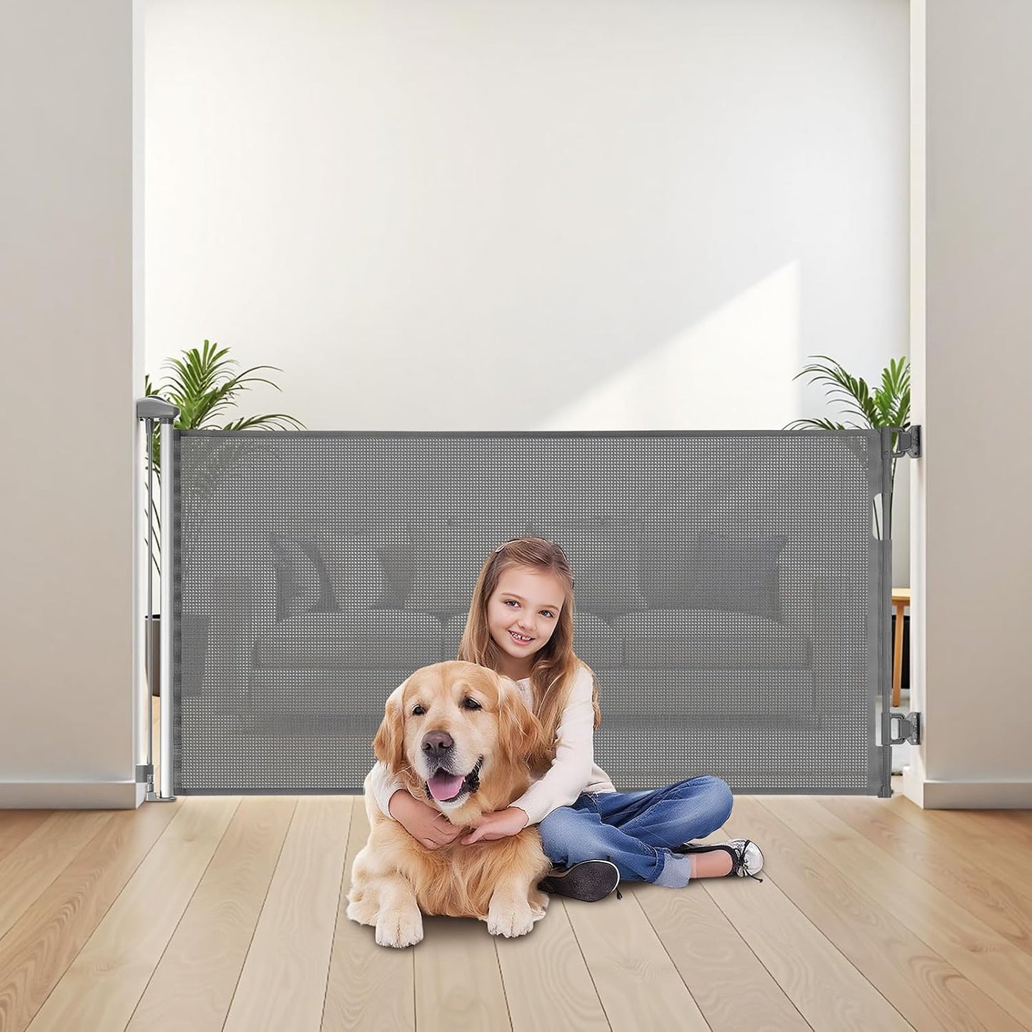 VEVOR Retractable Baby Gate, Extends to 202.7 inch Extra Wide, 39 inch Tall, with Reinforced Fiberglass Strips, Avoids Crawling Through, Mesh Dog Gate for Decks, Doorways, Garages, Indoor, Black