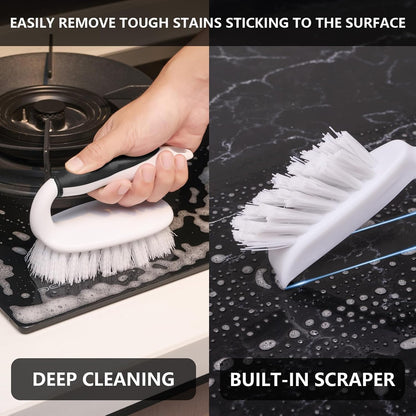 Scrub Brush Set, 4 Pack Deep Cleaning Brush Kit - 2 Scrub Brush, 2 Tile & Grout Brush with Built-in Scraper, Household Commercial Scrubber for Floor, Shower, Pool Wall, Tub (Green)