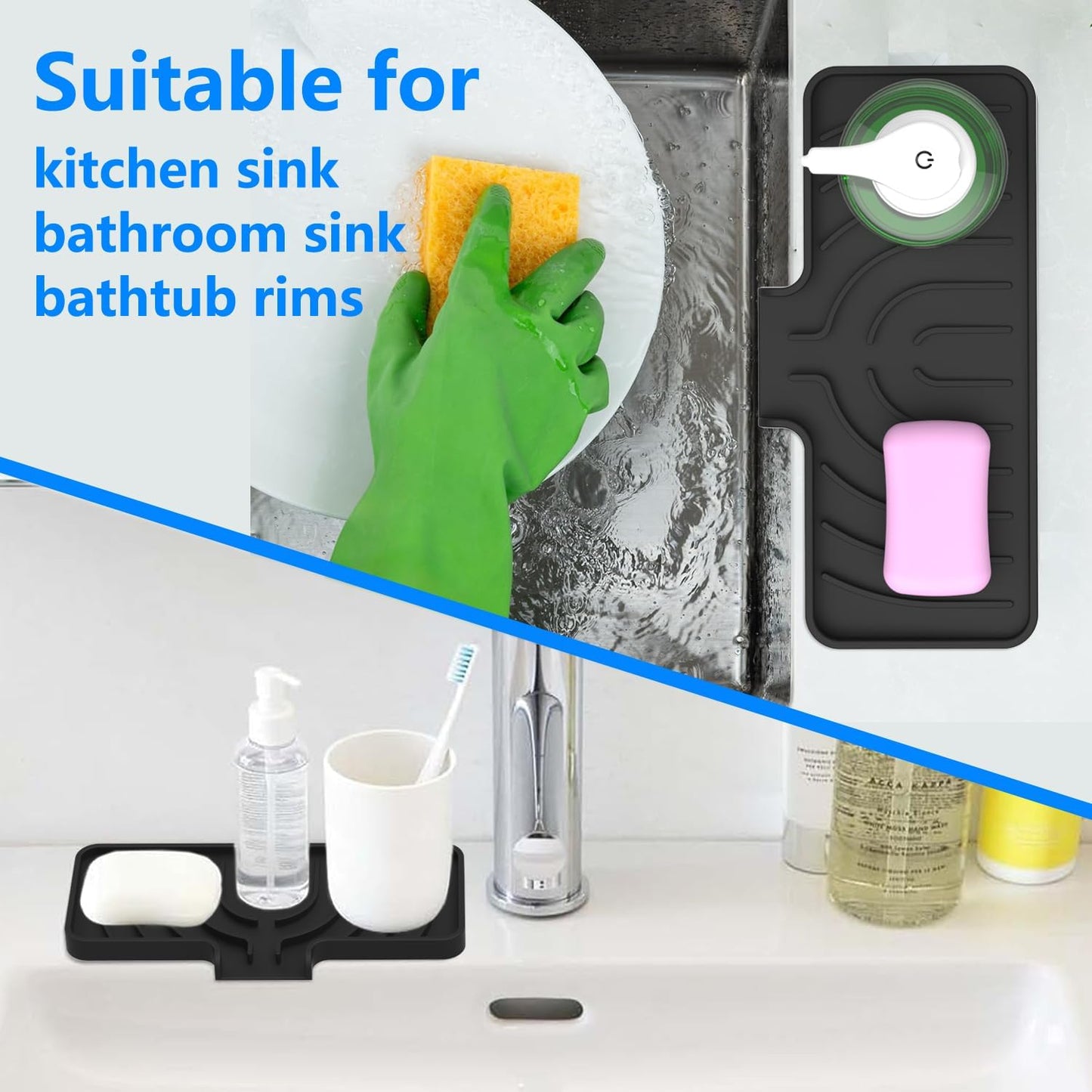 Sponge Holder for Kitchen Sink, Dish Sponge Holder & Soap Tray with Drain, Bathroom Sink Sponge Drying Rack & Perfect Organizer for Dispenser,Bottle,Cup on Sinks or Counter(8"x 4"Gray)