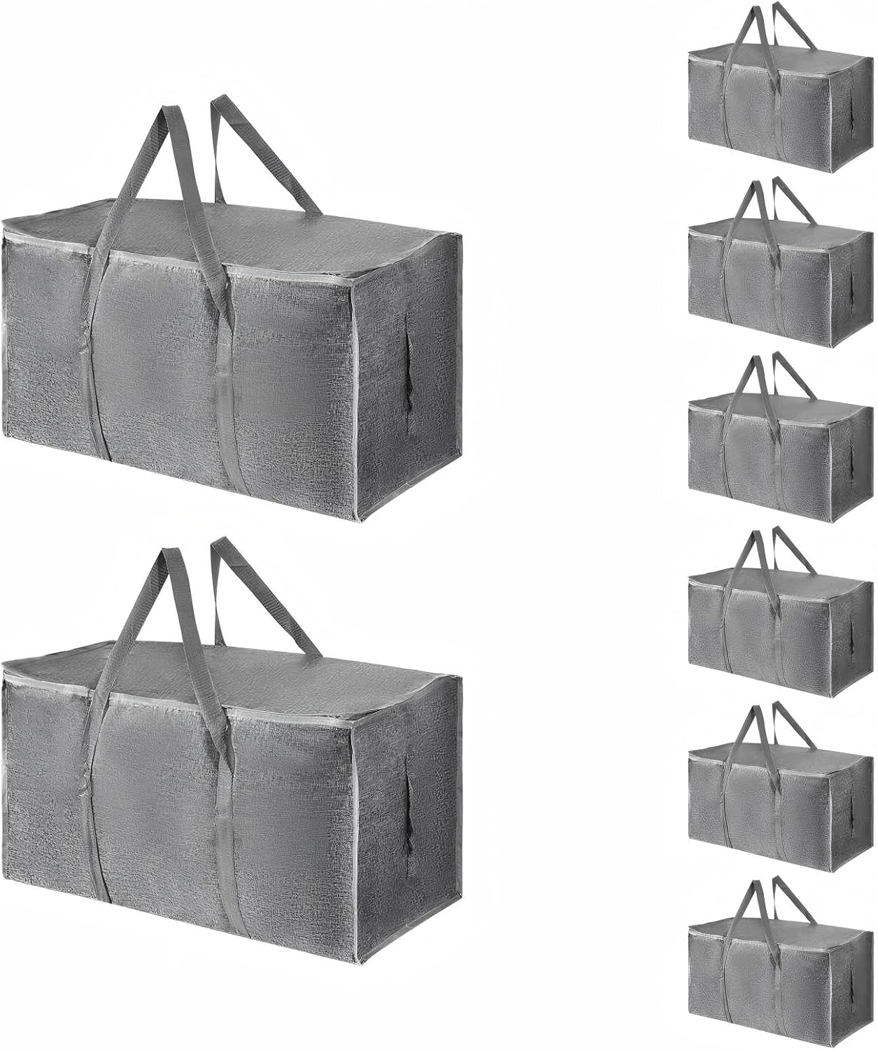 8 Pack-Extra Large Heavy Duty Moving Bags - Waterproof Storage Totes with Handles & Zippers, Foldable for College Dorm, Storage (Clear)