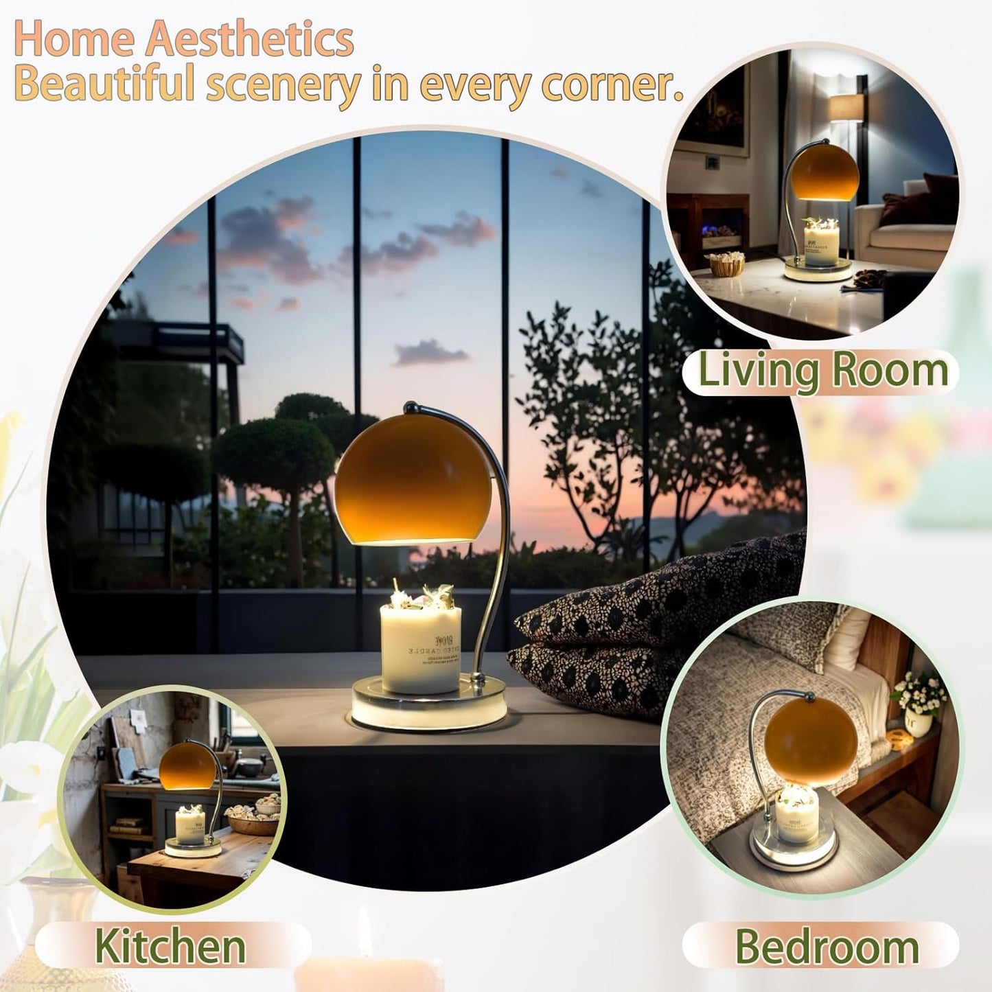 Candle Lamp Warmer, Wide Base Scented Candle Warmer with Timer and Dimmer, Modern Candle Melting Lattern, Home Decor Table Lamp (Silver)