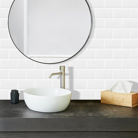 DEWOO White Peel and Stick Backsplash Subway Tile Self Adhesive Wall Tiles for Kitchen Bathroom, 10-Sheet, 12"×12"
