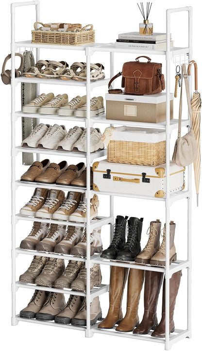 WOWLIVE 9 Tiers Large Shoe Rack Storage Organizer for Closet 50-55 Pairs Shoe Tower Unit Shelf Stackable Shoe Rack with Metal Pipes Plastic Connectors Black(SSS3B9)
