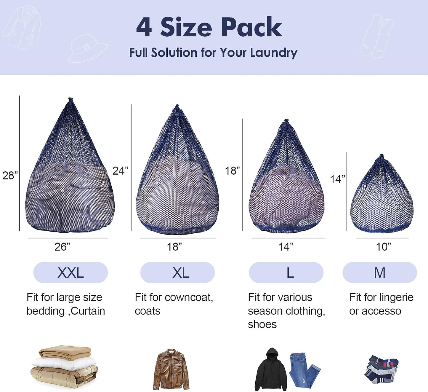 3 Pack XXL Mesh Laundry Bags for Delicates, Extra Large Laundry Wash Bags for Clothes,Bed Linen,Toys with Drawstring Closure Sturdy(3 XXLarge 28 x 26 Inches)