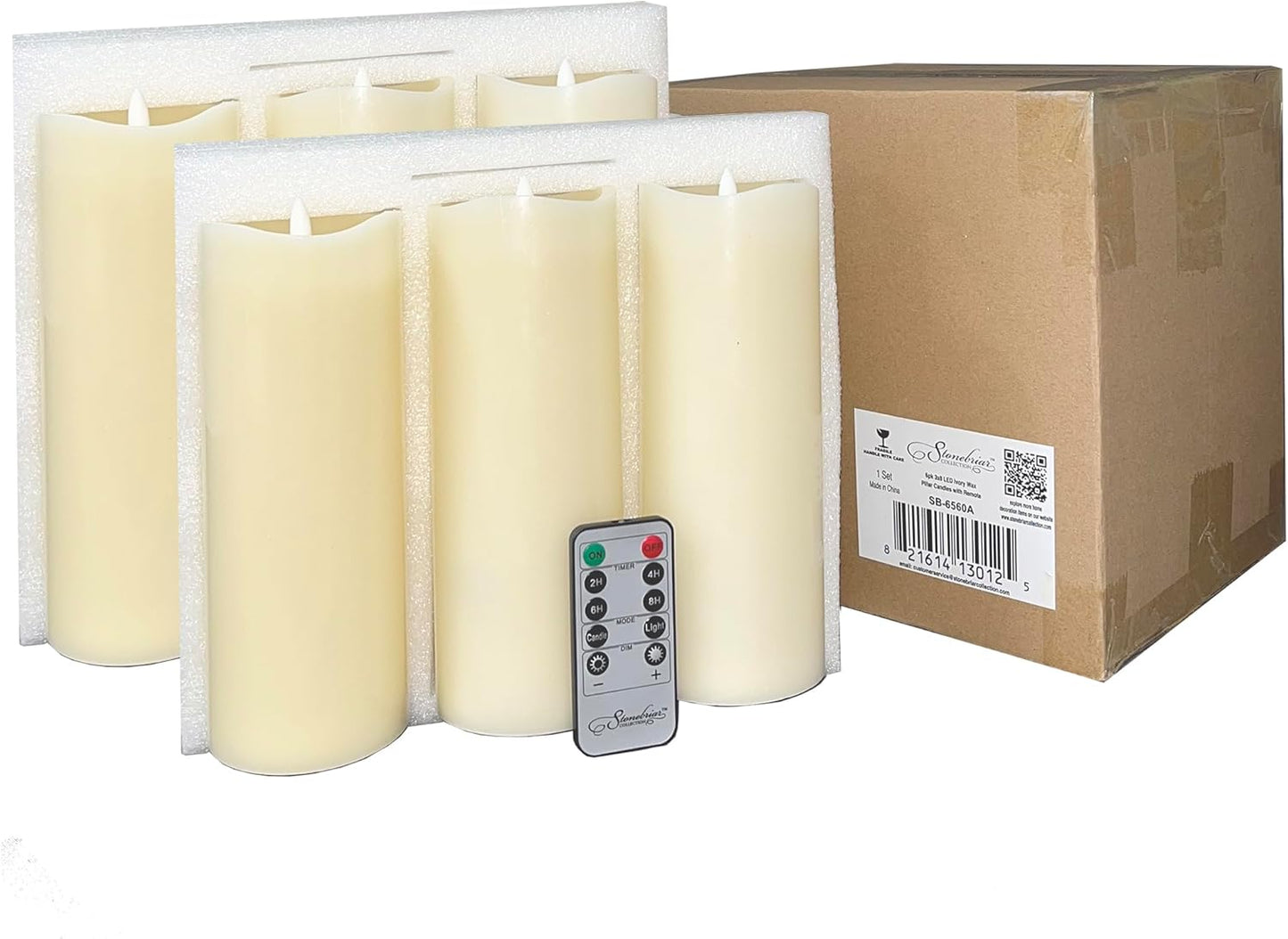 Stonebriar 6 Count White Real Wax 3x3 Flameless LED Pillar Candles with Remote and Timer