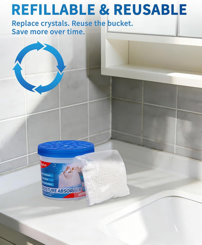 Vacplus Refillable Moisture Absorbers for Closet - Fast-Acting Crystal Dehumidifier for Bathroom, RV & Basement, 10.5 oz Humidity Absorber, 6 Pack, Fragrance Free