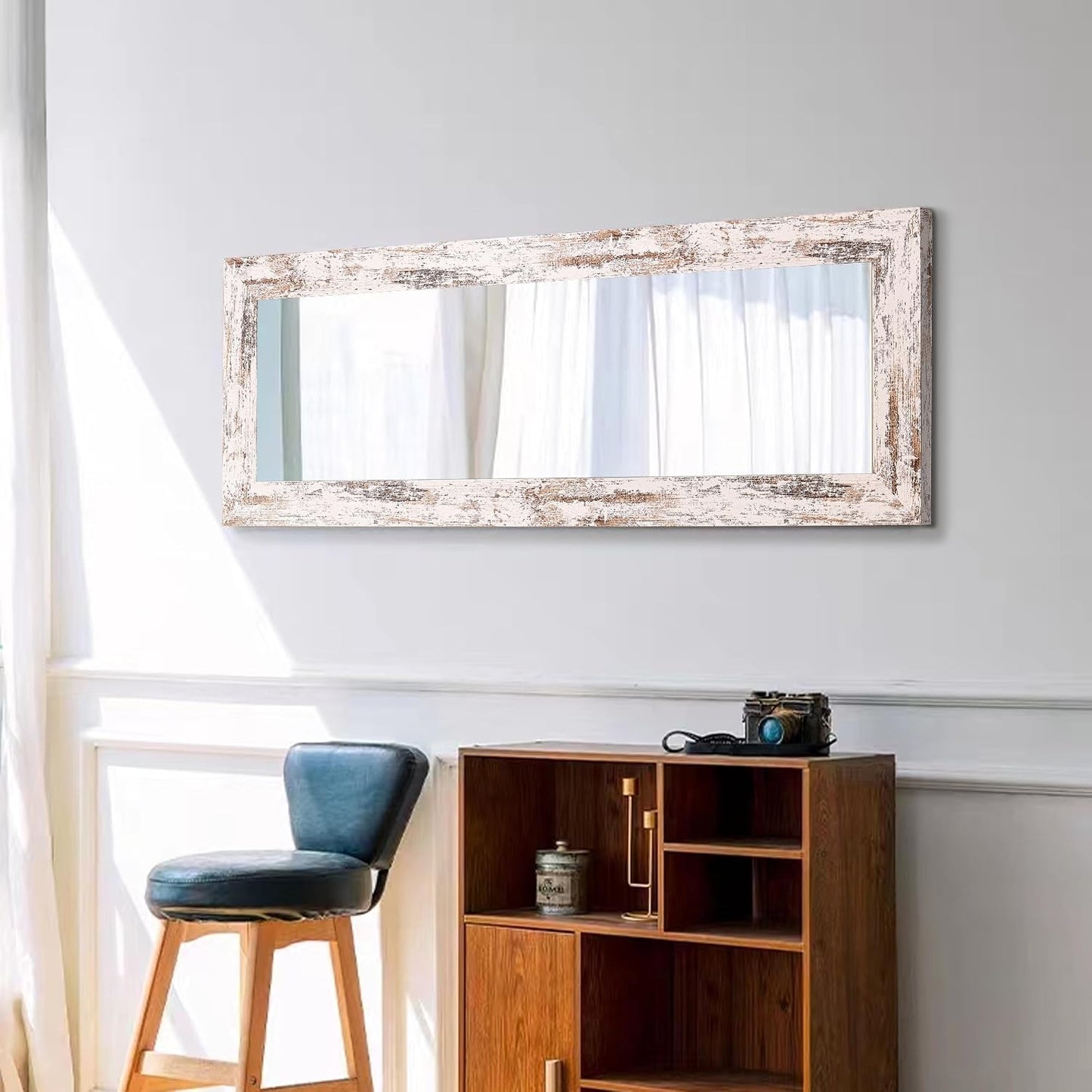 Syndra Modern Full Length Mirror Wood Frame, 65x24'' Large Floor Mirror with HD Tempered Glass & Wall Mount, Rectangular Standing Mirror for Bedroom, Living Room, Entryway, Farmhouse(Grey White Oak)