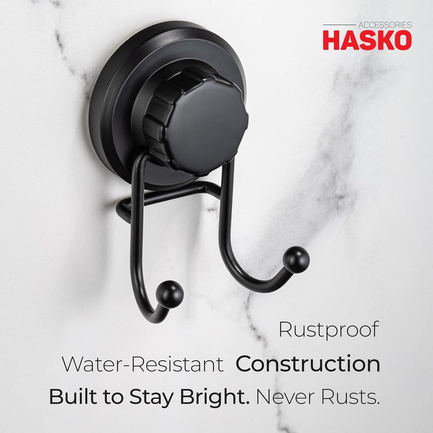 HASKO accessories - Suction Cup Hooks for Shower - Towel Hooks for Bathroom Wall Mounted Shower - Bathroom Hooks for Hanging - Stainless Steel SS304 Towel Holders, Black (2 Pack)