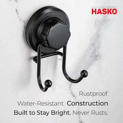 HASKO accessories - Suction Cup Hooks for Shower - Towel Hooks for Bathroom Wall Mounted Shower - Bathroom Hooks for Hanging - Stainless Steel SS304 Towel Holders, Black (2 Pack)
