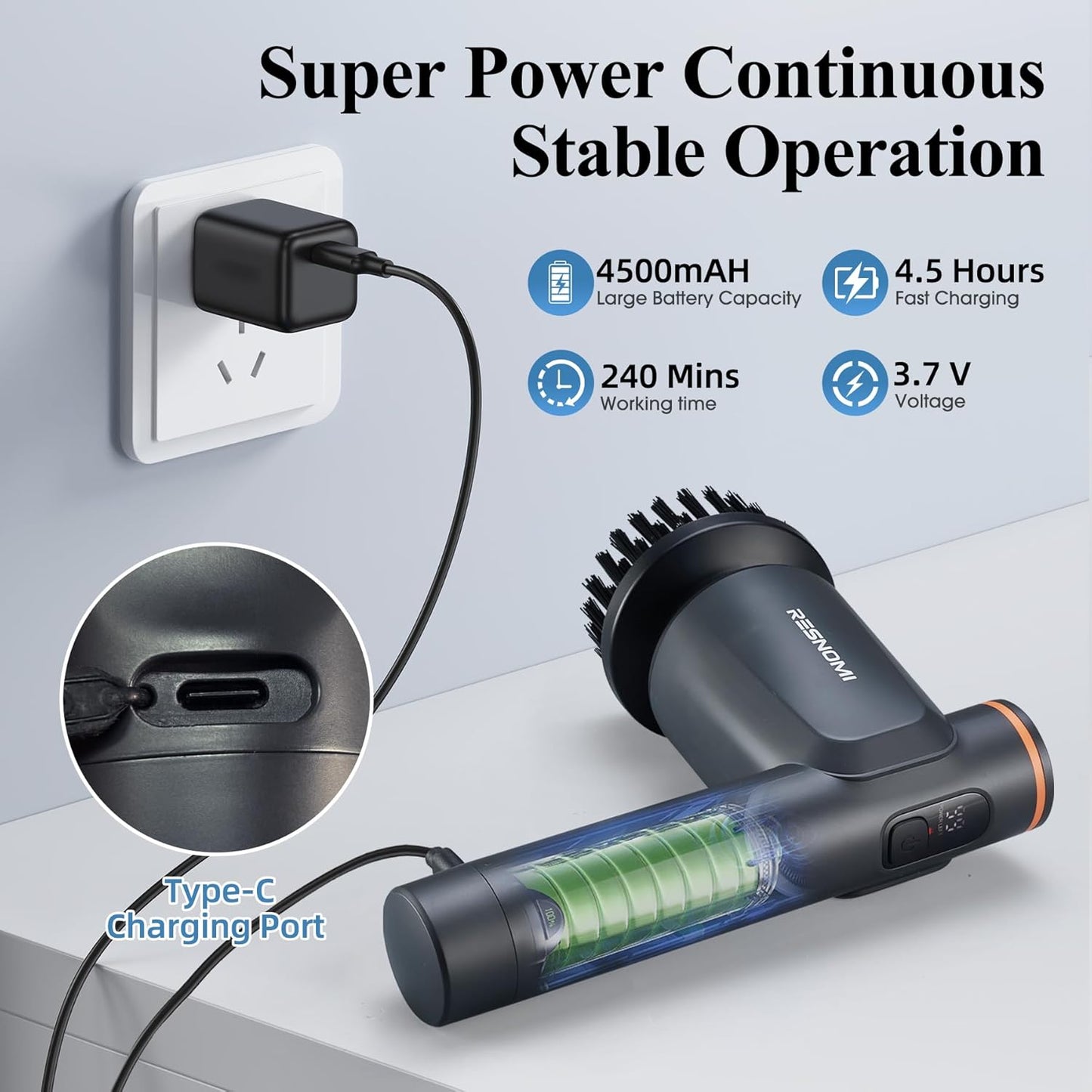 Electric Spin Scrubber,Cordless Shower Scrubber with LCD Display,Upgraded Motor 400/550RPM,2 Speeds Electric Scrubber with 6 Replaceable Heads,Handheld Cleaning Brush for Kitchen/Bathroom/Tile/Tub