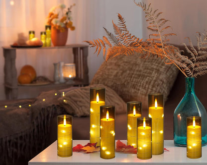 Set of 24 Slim Outdoor LED Candles, Battery Operated Flickering Fake Candles with 10-Key Timers for Patio & Porch Decor, 2.2 Inch Diameter Waterproof Resin Pillars for Large Events & Sconces (White)