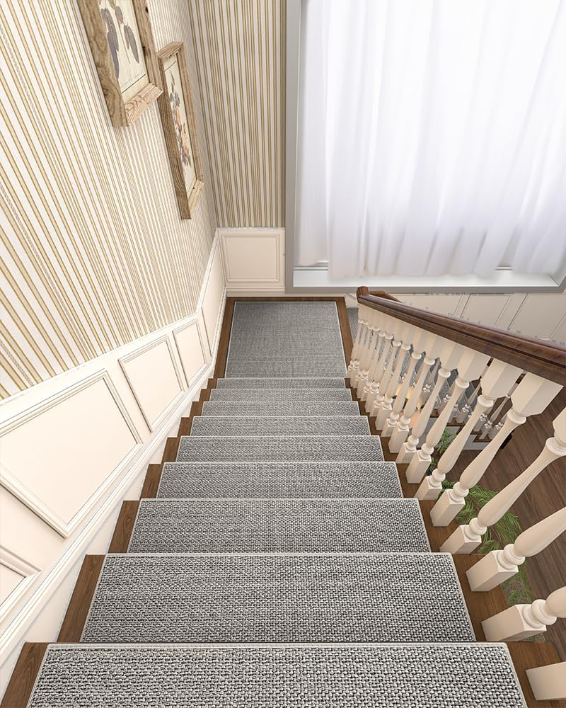 PADOOR Non Slip Stair-Treads,Rubber Backing Stair-Runners for Wooden Steps,15PCS Residue Free Carpet Stair Treads for Kids and Dogs 8"x30" Beige