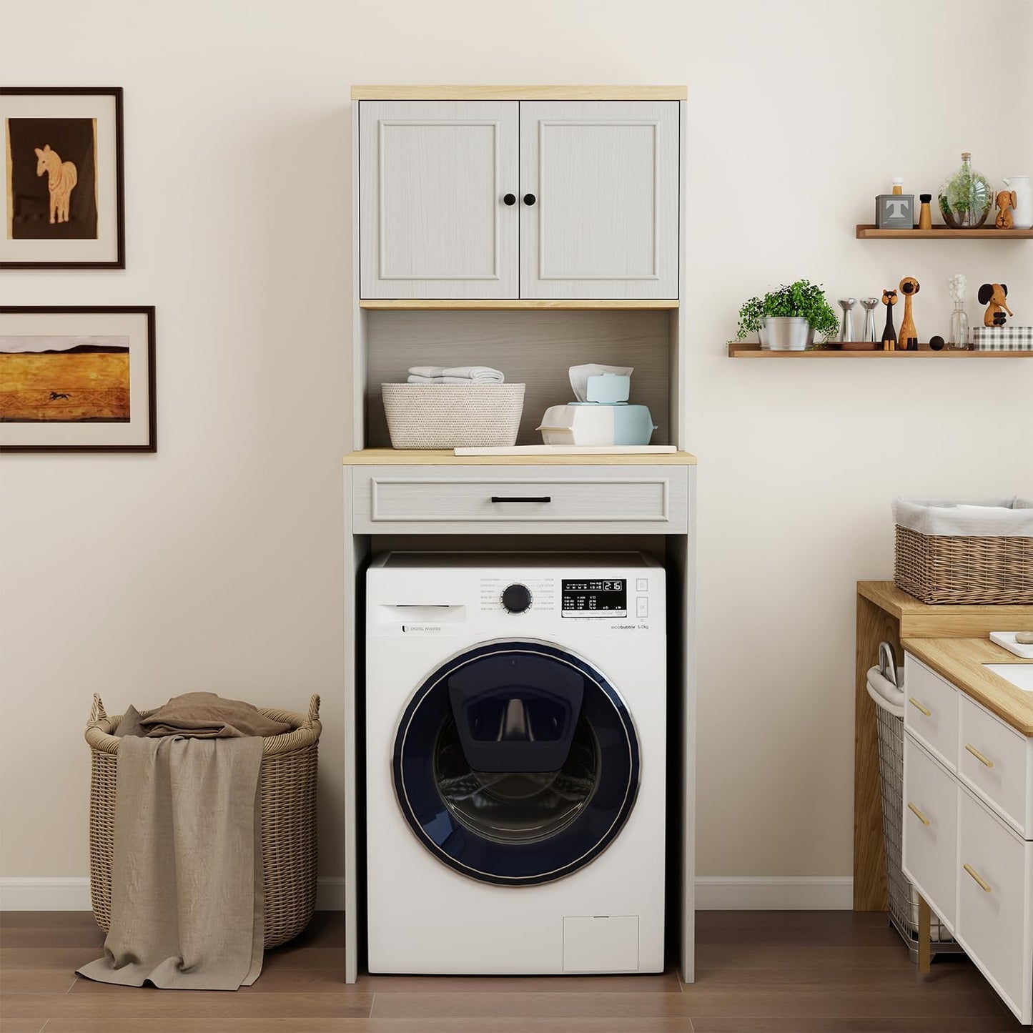 Locsear Washer Dryer Countertop with Shelf, Over The Washer or Dryer Storage Shelves Cabinet, Laundry Room Storage and Organization, Compact Washing Machines with a Width of Less Than 27 inches