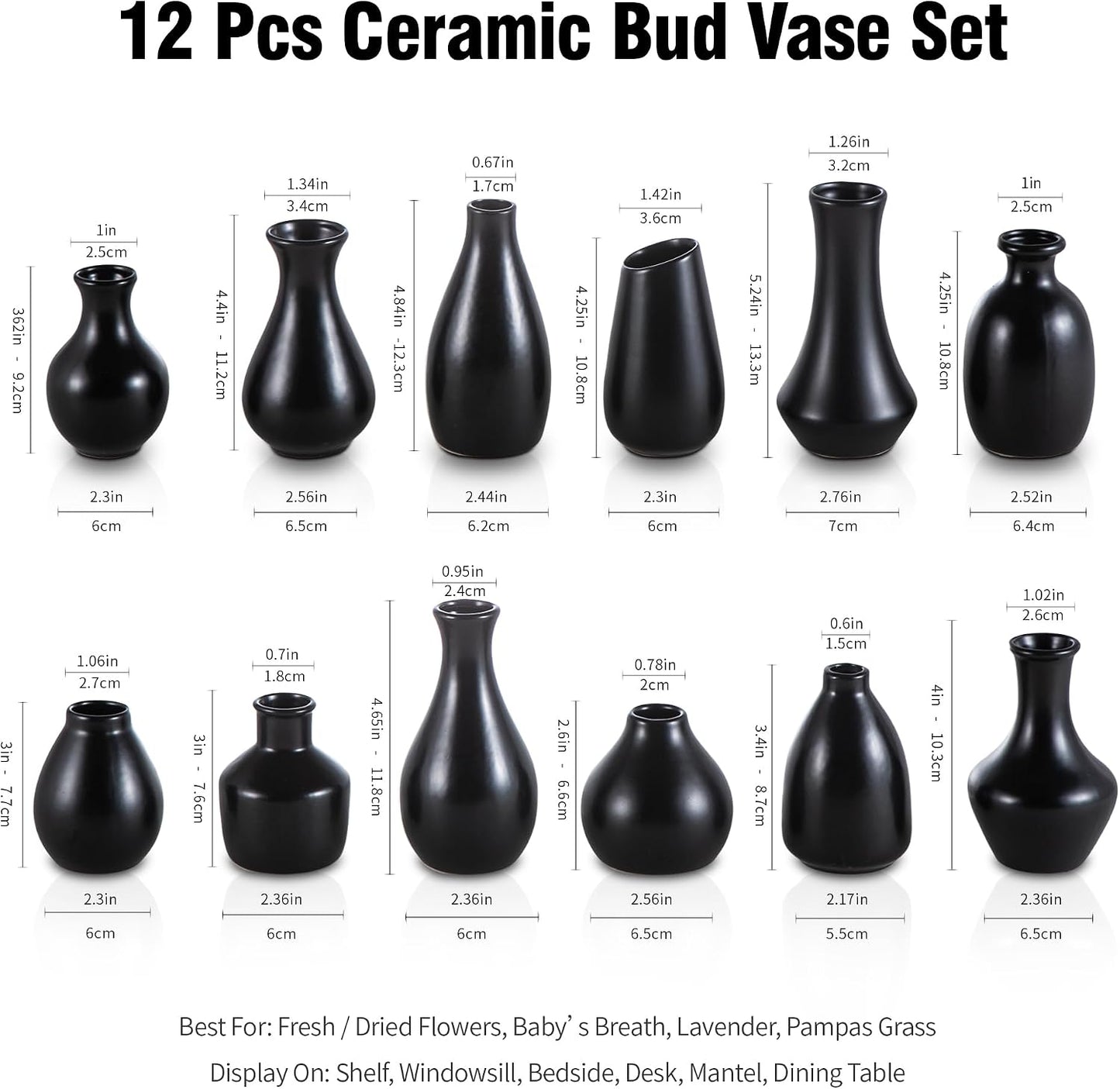 White Bud Vases, Ceramic Small Vase Set of 5, Mini Vases for Fresh and Dried Flowers, Modern Home Decor, Pottery Centerpiece Table Decorations
