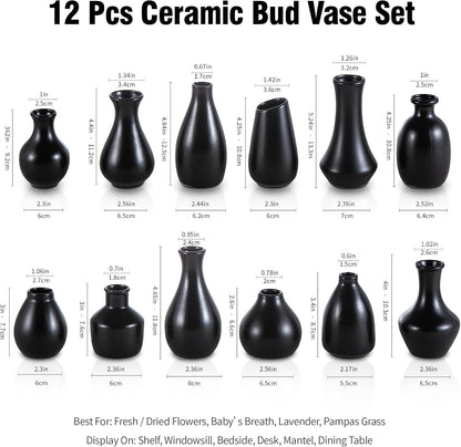 White Bud Vases, Ceramic Small Vase Set of 5, Mini Vases for Fresh and Dried Flowers, Modern Home Decor, Pottery Centerpiece Table Decorations