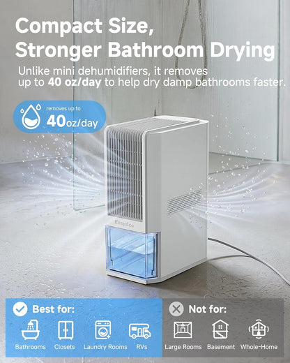 EasyAcc Small Dehumidifier for Bathroom, 68 OZ Dehumidifier for RV with Auto Shut Off, Removes Up to 40 OZ/Day, Quiet Portable Dehumidifier with 7 Color LED Light, Auto Defrost for Bedroom Closet