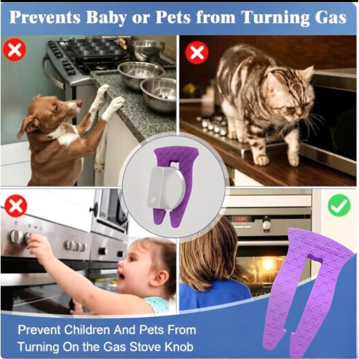 Universal Stove Knob Locks(5 Pack Purple) Child Proof Gas Stove Safety Lock with Key, Easy Install No Tools Needed, Heat Resistant Baby Proofing Essentials for Kitchen Cooktop