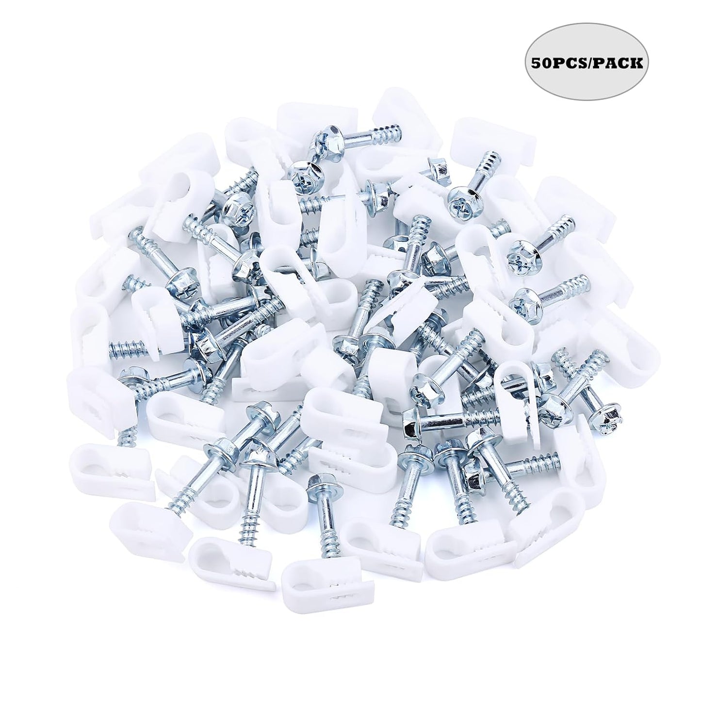 Cable Clips with Screws Fastener 1/4 Inch (6 mm) - All Weather Wire Clips for Coaxial, Ethernet,Electrical Cables,Brick/Stucco Siding Clips, UV-Resistant for Outdoor Wall Mount,30 Pack,White