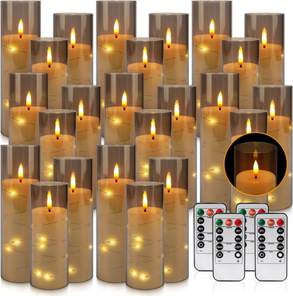 YOROXRG Set of 24 Waterproof Outdoor Flameless Candles, LED Candles with 4 Remote and Timer,(H 4" 5" 6" x D 2.2"),for Christmas,Halloween,Wedding,Festival
