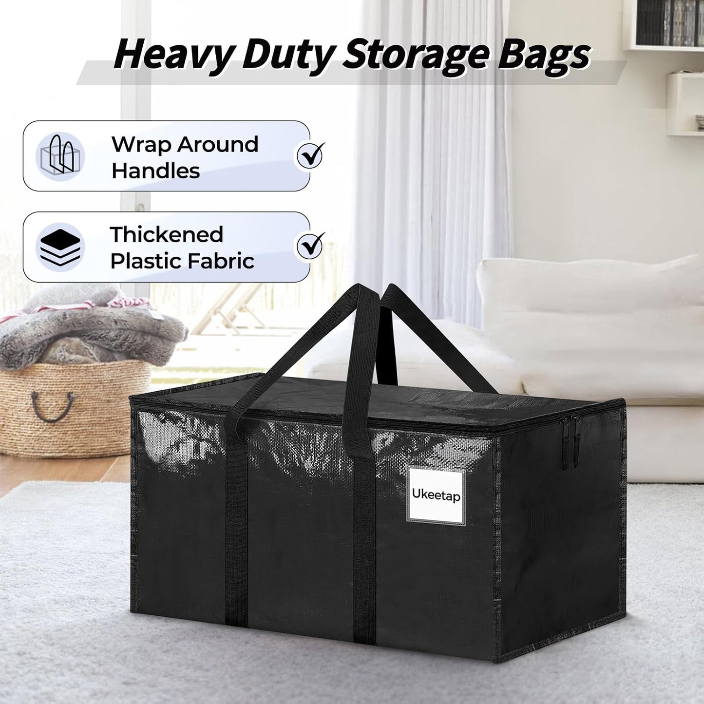 8 Pack Extra Large Heavy Duty Moving Bags, Clear Storage Bins with Lids, Reinforced Handles & Heavy-Duty Zippers Moving Boxes Storage Bags Totes for Clothes Packing, Dorms, College Supplies, Clear