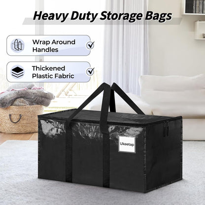 8 Pack Extra Large Heavy Duty Moving Bags, Clear Storage Bins with Lids, Reinforced Handles & Heavy-Duty Zippers Moving Boxes Storage Bags Totes for Clothes Packing, Dorms, College Supplies, Clear