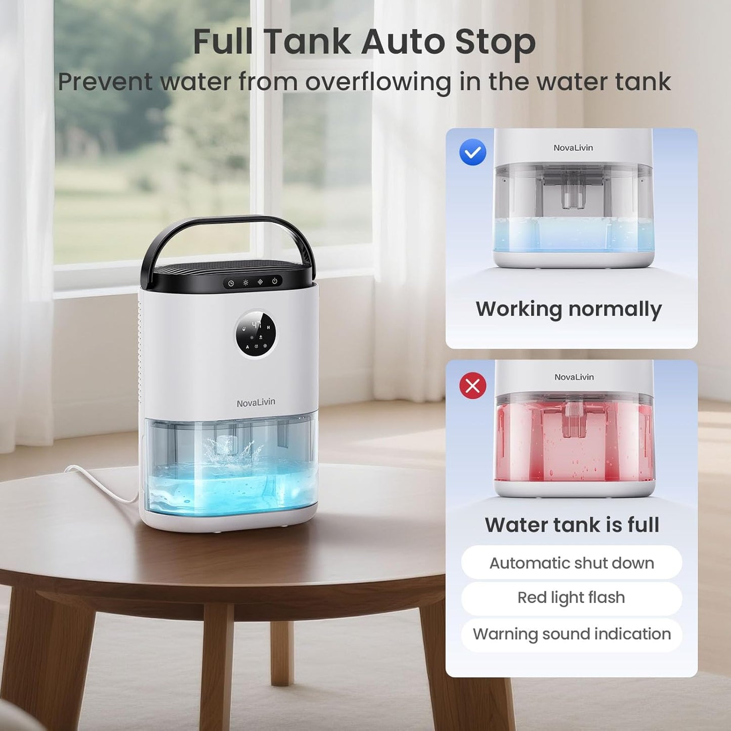 Dehumidifier for Home, Dehumidifiers for Bathroom, Bedroom, Living room, Closet with 68 OZ Water Tank, Moisture Absorbers, Auto Shut Off, Auto Humidity Control, 7 Colors LED Light, White
