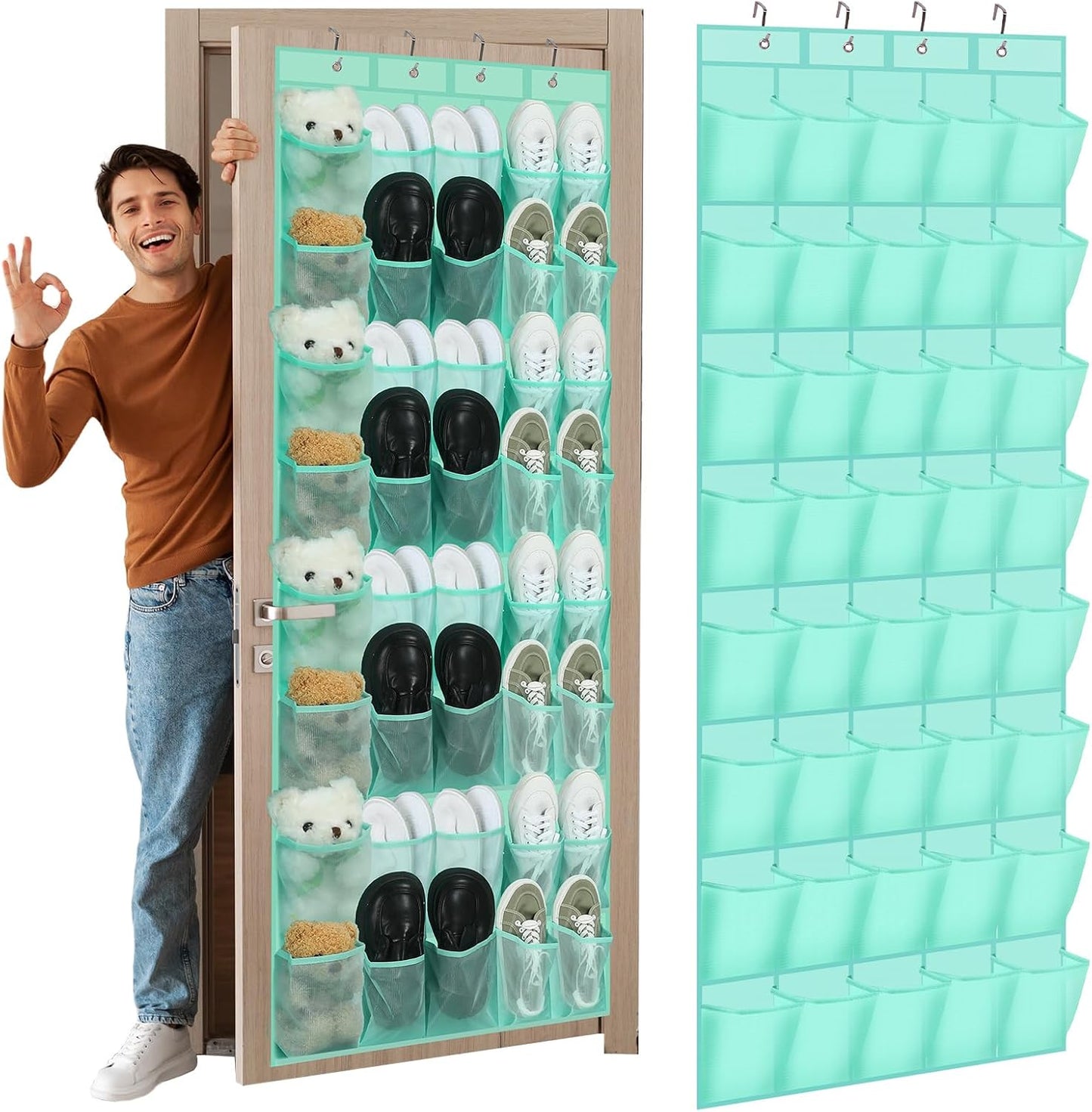 Windyun 40 Over The Door Shoe Organizer, Large Mesh Pocket Hanging Shoe Rack Hanger Large Capacity Gray Behind The Door Storage Holder for Dorm College Closet Entryway Bedroom Utility Room Women Men