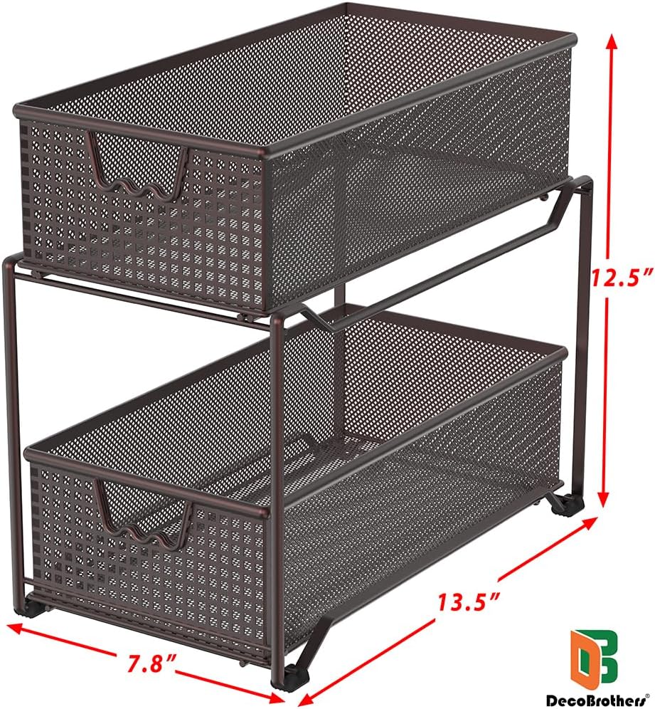 DecoBrothers 2 Tier Bathroom Storage Organizer with Pull-Out Drawer, Silver