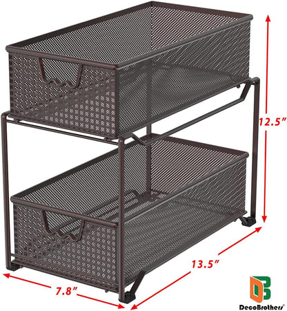 DecoBrothers 2 Tier Bathroom Storage Organizer with Pull-Out Drawer, Silver