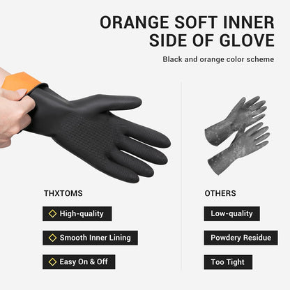 ThxToms 3 Pairs Dishwashing Gloves, Reusable Latex Cleaning Gloves for Housework Kitchen Bathroom, Durable Flexible & Anti-slip, Smooth Lining, Easy On & Off, Extra Large, Black