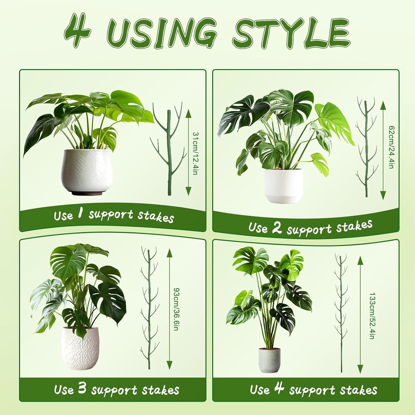 5 Pack Stackable Monstera Support Twig Plant Stakes, Plant Support Stakes for Indoor Outdoor Plants Holder Sticks for Climbing Plants Monstera Pothos Philodendron