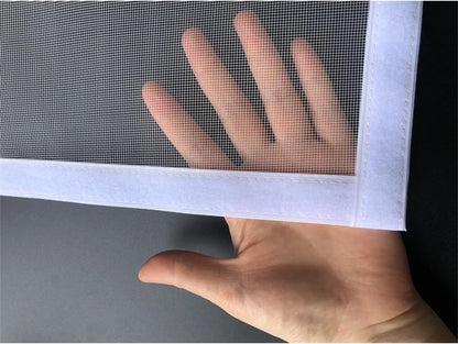 31.5" x 47.2" Self Adhesive Fiberglass Window Screen with Hook and Loop Tape, White Frame Mesh Screen Curtain Window Repair Kits
