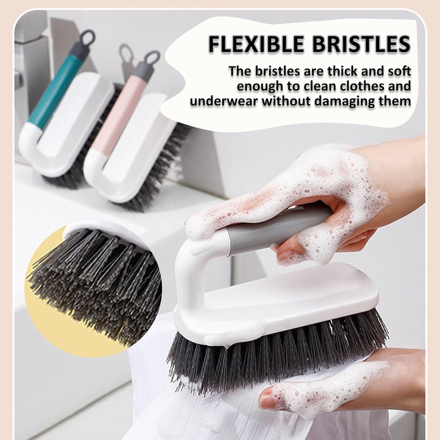 Scrub Brush, Scrubbing Cleaning Brushes, Heavy Duty Cleaning Brushes with Handle, for Shower, Bathroom, Carpet, Kitchen and Bathtub Scrubber, 2 Pack (Grey)