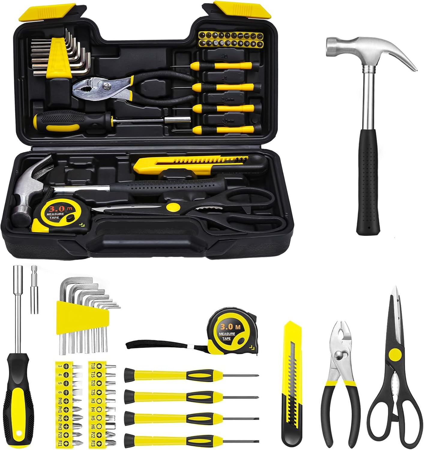 39 Piece Basic Home Tool Set Household Tool Set General Repair Small Hand Tool Kit in Toolbox Storage Case for Home Garage Office College Dormitory Use, Blue