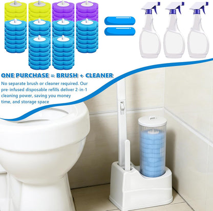 2 Pack Disposable Toilet Brush and Holder Set, Disposable Toilet Cleaning System Extended Handle with 48 Toilet Wand Refills, Toilet Brush for Toilet Bowl Cleaners, Bathroom Cleaning, Bathtub