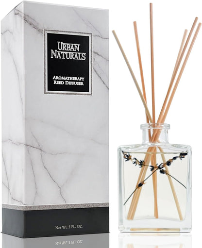 Urban Naturals Smoked Vanilla Reed Diffuser Set with Vanilla Bean, Sandalwood & Leather – 5 Ounce Sleek Black Rectangular Refillable Glass Bottle – Made in the USA